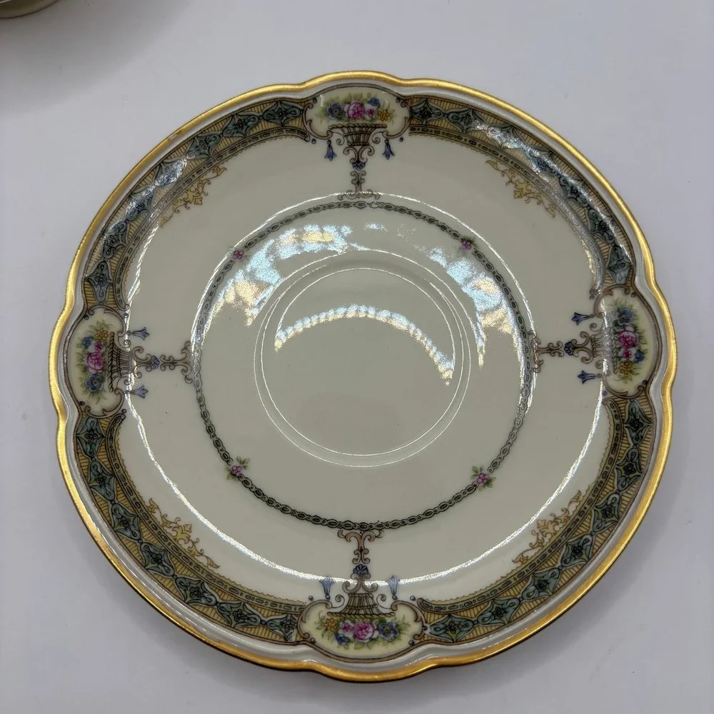 Vtg Black Knight Selb Bavaria Cream Soup Bowl and Saucer Set Floral Gold Gilt 30